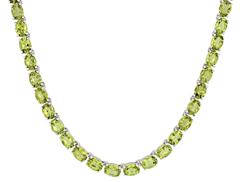 Green Peridot Rhodium Over Sterling Silver Necklace 52.95ctw