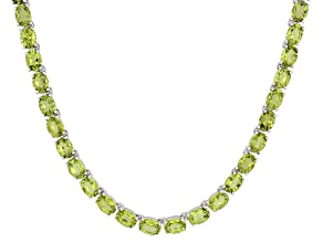 Green Peridot Rhodium Over Sterling Silver Necklace 52.95ctw