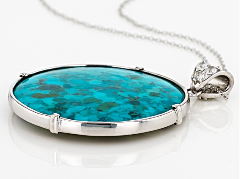 Blue Turquoise Rhodium Over Sterling Silver Pendant with Chain .81ctw