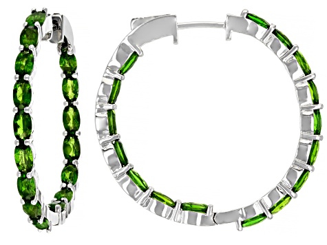 Green Chrome Diopside Rhodium Over Silver Hoop Earrings 8.20ctw