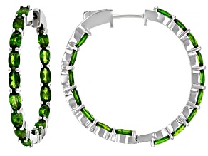 Green Chrome Diopside Rhodium Over Silver Hoop Earrings 8.20ctw