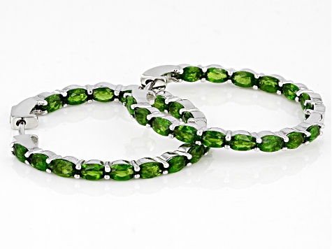 Green Chrome Diopside Rhodium Over Silver Hoop Earrings 8.20ctw