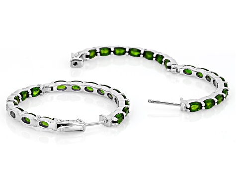 Green Chrome Diopside Rhodium Over Silver Hoop Earrings 8.20
