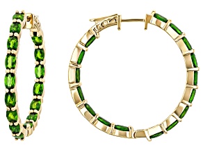 Green Chrome Diopside 18k Gold Over Silver Hoop Earrings 8.20ctw