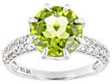 Green Peridot Rhodium Over Sterling Silver Ring 4.55ctw