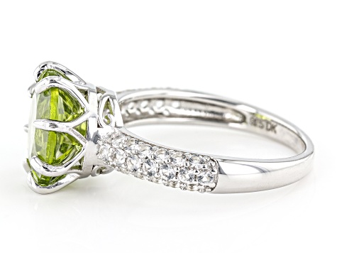 ●ONE BRILLIANT● DonaldOB475Grey Donald-OB475-Grey Green Peridot Rhodium Over Sterling Silver Ring 4.55ctw