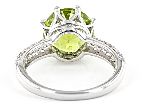 Green Peridot Rhodium Over Sterling Silver Ring 4.55ctw