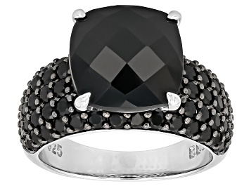 Picture of Black Spinel, Black Rhodium Over Sterling Silver Ring 10.70ctw