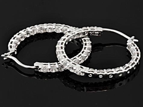 White Zircon Sterling Silver Hoop Earrings 3.50ctw