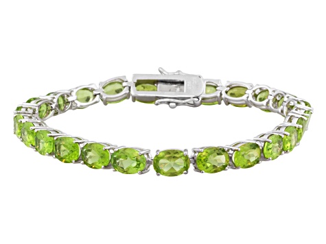 Green Peridot Rhodium Over Sterling Silver Tennis Bracelet 17.25ctw