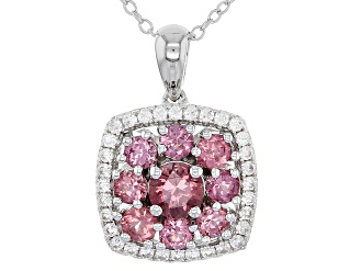 Pink color shift garnet rhodium over sterling silver pendant with chain 1.90ctw