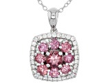 Pink color shift garnet rhodium over sterling silver pendant with chain 1.90ctw