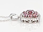 Pink color shift garnet rhodium over sterling silver pendant with chain 1.90ctw