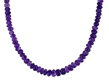 Picture of Purple African Amethyst Bead Rhodium Over Silver Necklace