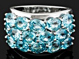 Blue Zircon Rhodium Over Sterling Silver Ring 8.68ctw