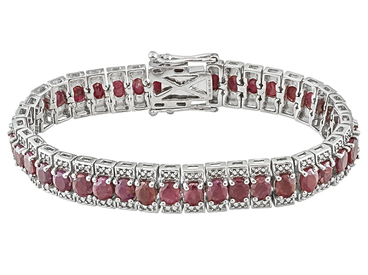 Red Indian Ruby Rhodium Over Sterling Silver Bracelet 16.96