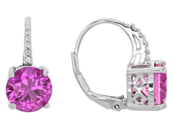 Picture of Pink Lab Created Sapphire Rhodium Over Sterling Silver Earrings 4.65ctw