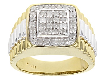 Picture of White Diamond Rhodium & 14K Yellow Gold Over Sterling Silver Mens Ring 0.75ctw