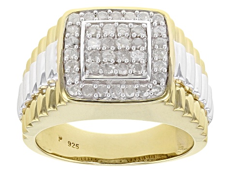White Diamond Rhodium & 14K Yellow Gold Over Sterling Silver Mens Ring 0.75ctw