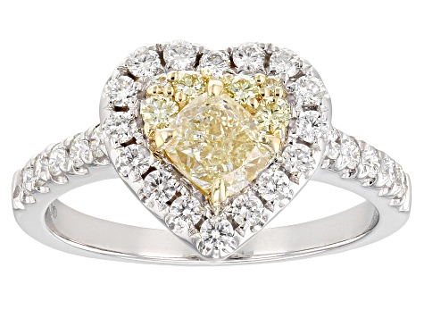 Natural Yellow And White Diamond 14k White Gold Heart Ring 1 29ctw Dod042 Jtv Com