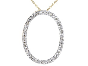 White Diamond 10k Yellow Gold Oval Pendant With Chain 0.10ctw