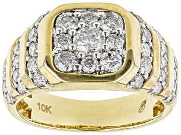 Picture of White Diamond 10k Yellow Gold Mens Cluster Ring 2.00ctw