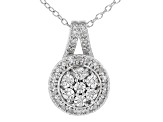 White Diamond Rhodium Over Sterling Silver Cluster Pendant With 18" Cable Chain 0.10ctw