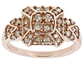 Champagne Diamond 18k Rose Gold Over Sterling Silver Cluster Ring 0.75ctw