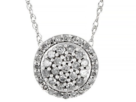 White Diamond 10k White Gold Cluster Pendant With Chain 0.25ctw