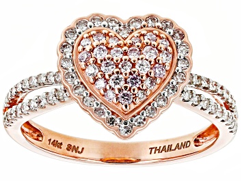 Picture of Pink And White Diamond 14k Rose Gold Heart Cluster Ring 0.40ctw