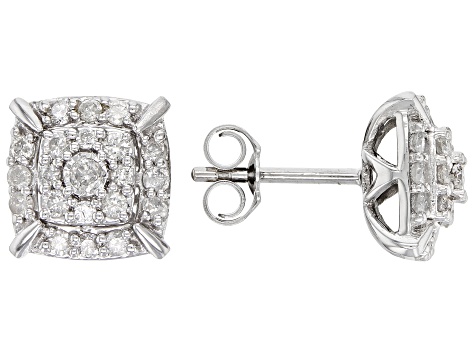 White Diamond 14k White Gold Cluster Stud Earrings 0.50ctw