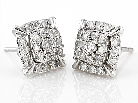 White Diamond 14k White Gold Cluster Stud Earrings 0.50ctw