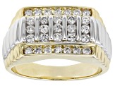 White Diamond 10k Two-Tone Gold Mens Ribbed Ring 1.00ctw