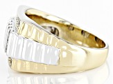 White Diamond 10k Two-Tone Gold Mens Ribbed Ring 1.00ctw