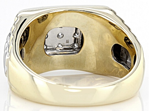 White Diamond 10k Two-Tone Gold Mens Ribbed Ring 1.00ctw