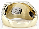 White Diamond 10k Two-Tone Gold Mens Ribbed Ring 1.00ctw