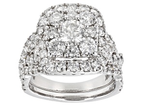 White Diamond 14k White Gold Halo Ring With Matching Band 3.40ctw