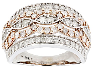 Picture of White Diamond 10k Two-Tone Gold Wide Band Ring 1.40ctw