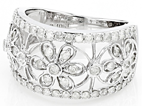 White Diamond 10k White Gold Open Design Band Ring 1.00ctw