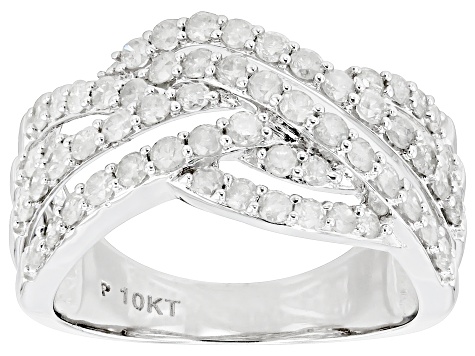 White Diamond 10k White Gold Crossover Ring 1.20ctw