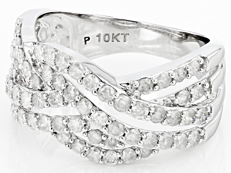 White Diamond 10k White Gold Crossover Ring 1.20ctw