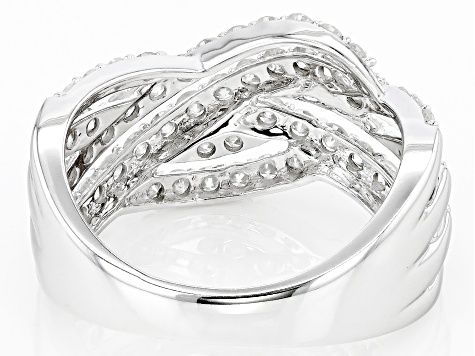 White Diamond 10k White Gold Crossover Ring 1.20ctw