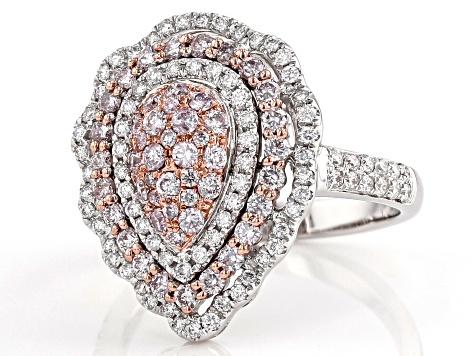 Natural Pink & White Diamond 14K White Gold Cluster Ring 1.20ctw 