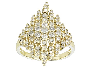 Picture of White Diamond 14k Yellow Gold Cluster Ring 1.00ctw