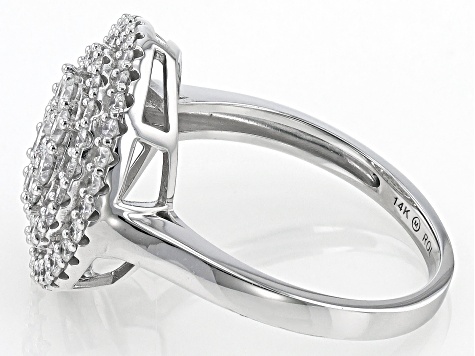 White Diamond 14k White Gold Cluster Ring 1.00ctw