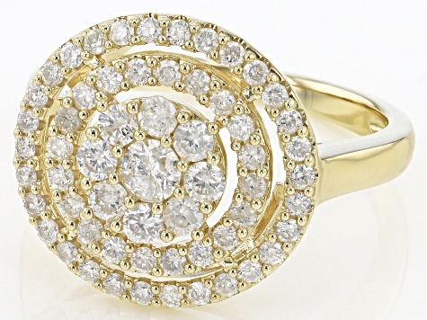 White Diamond 14k Yellow Gold Cluster Ring 1.00ctw