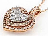 White Diamond 10k Rose Gold Heart Cluster Pendant With 18" Rope Chain 0.50ctw