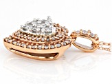 White Diamond 10k Rose Gold Heart Cluster Pendant With 18" Rope Chain 0.50ctw