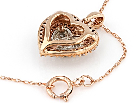 White Diamond 10k Rose Gold Heart Cluster Pendant With 18" Rope Chain 0.50ctw