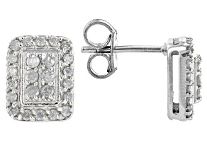 White Diamond Platinum Over Sterling Silver Cluster Earrings 0.60ctw